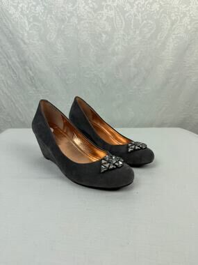 BCBG Max Azria Black Suede Embellished Wedge Pumps‎ Women's Size 8